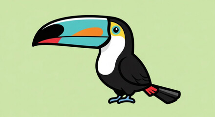Fototapeta premium Colorful Cartoon Toucan Bird Illustration on Green Background