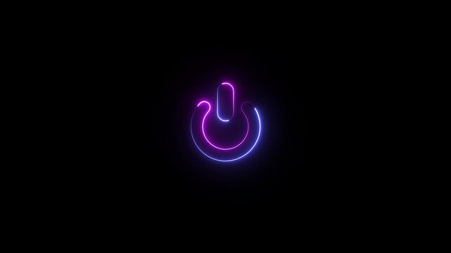 Neon power reset button sign animation. The appearance of neon symbol power neon glowing power button icon. 
