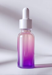 Gradient glass dropper bottle with white dropper, displaying soft light and shadows