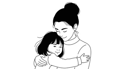 Obraz premium A woman in a gentle embrace holds a young girl close in an illustration.