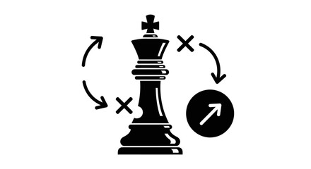 A chess piece moves strategically with arrows and symbols around it. © John