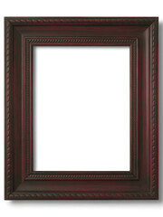 Classic Ornate Dark Red Wood Grain Photo Frame with Realistic Shadow on White for Elegant Home Decor and Exhibitions