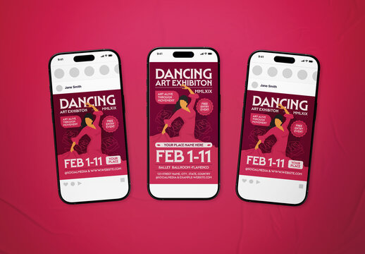 Maroon Illustrative Dancing Art Exhibition Event Social Media