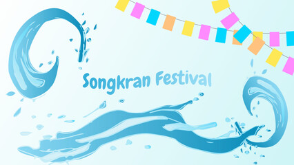 Songkran Thai New Year Water Festival Splash Vibrant flowers and joyful. For ads, web design, marketing. Vector illustration.