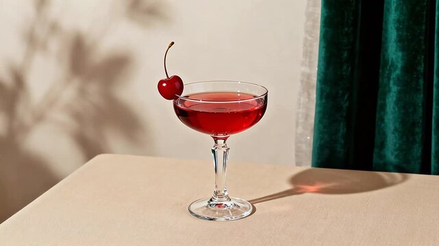 Cocktail with cherry garnish on table
