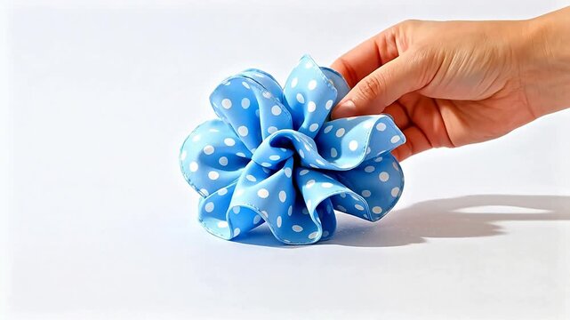 Blue polka dot fabric bow