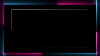Fototapeta premium A vibrant neon-lit rectangle with pink and blue lines on a black background