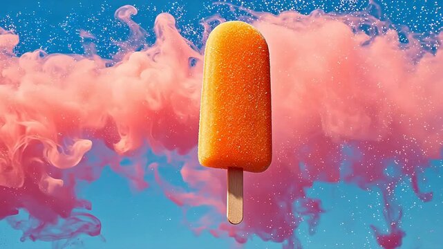 Orange popsicle with pink smoke