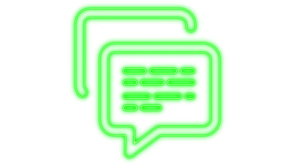 Vibrant glowing neon green chat bubble icon symbolizing digital communication and interactive online messaging, ideal for user interface and graphic design elements isolated on transparent background. © moynaislam