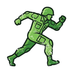 Green toy soldier running, vintage cartoon style