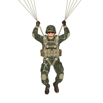 Soldier parachuting with camouflage uniform and gear