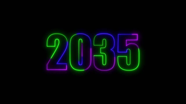 2035 neon line text. Abstract 2035 neon text animation, Glowing neon number text background. Three color Glowing neon line number text background 4k video animation, happy new year 2026 animated.