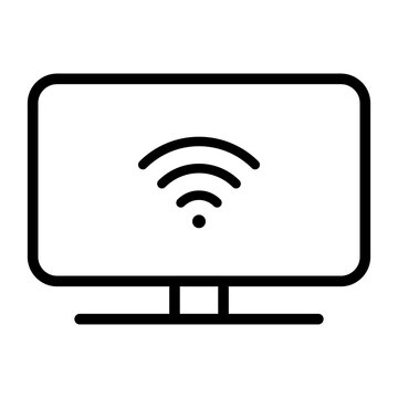 Line icon of a smart television screen with wifi signal for streaming and connected media