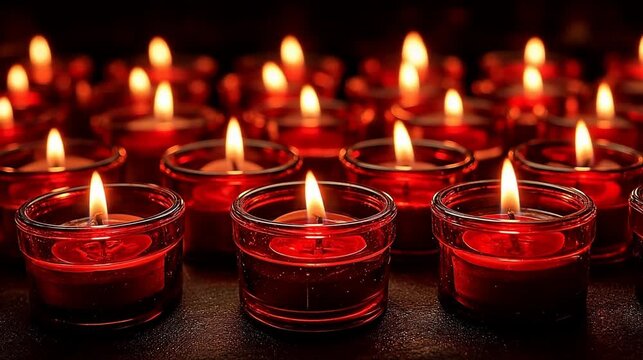 Candles in glass holders with flames