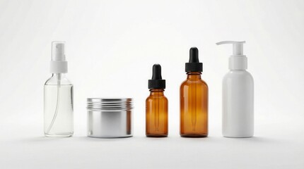 cosmetic containers lineup on white background