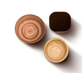 WOODEN BOWL SEEN FROM ABOVE AGAINST A TRANSPARENT BACKGROUND