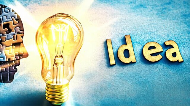 Creative thinking process, an inspiring light ignites profound mental clarity. A puzzle of thoughts assembling into a luminous, innovative concept.