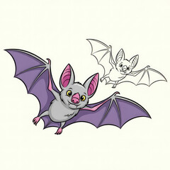 Set of Cute Flying Bat Illustrations for Halloween, Background Removal