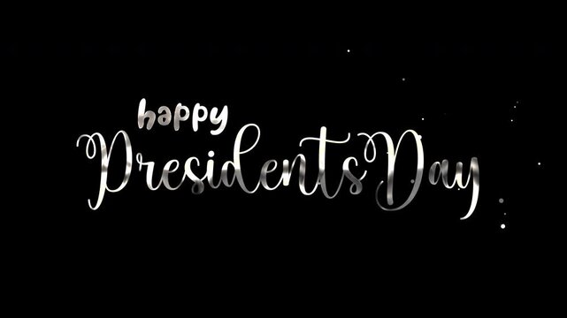 Happy Presidents Day text animation on transparent background.