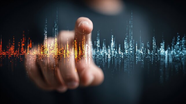 Modern Digital Fingerprint Interface Concept with Data Waveform on Screen