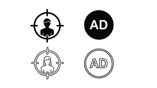 Ad blocker and user icons vector illustration set - Line and glyph icon set - Stickers and Clipart - PNG and SVG Icon collection - Lineal icons - Editable icon