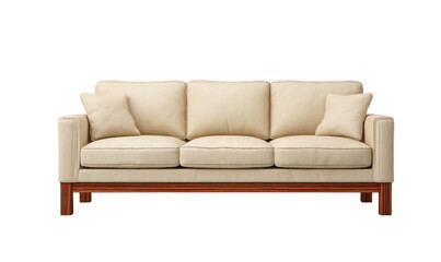 Beige Two Seater Sofa with Light Wooden Legs Against Black Background couch seating, Isolated, Png Transparent Background