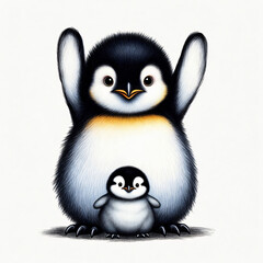 Fototapeta premium Adorable Baby Penguinmaking love signs Watercolor Illustration for Valentine’s Day