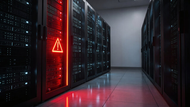 Cybersecurity alert in data center server room