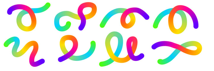 Gradient Line Shapes in organic curve composition with colorful swirl pattern and liquid ribbon effect. Vector illustration for abstract art poster, technology backgrounds and modern design element