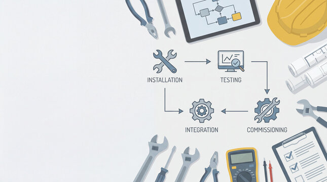 Building systems workflow shows steps in construction technology processes