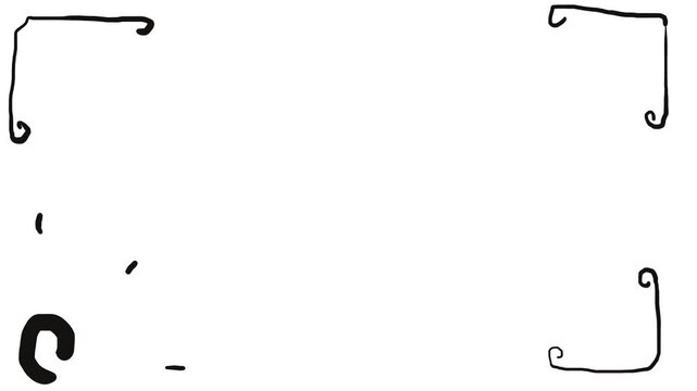 A curlicue swirls in the bottom corner, emitting tiny rays. The other corners feature decorative stripes with curled tips.