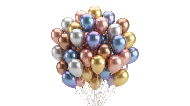 Balloons Cluster in Multicolored Metallic Finish with Soft Pastel Hues in Bright Studio Lighting for Party Decoration