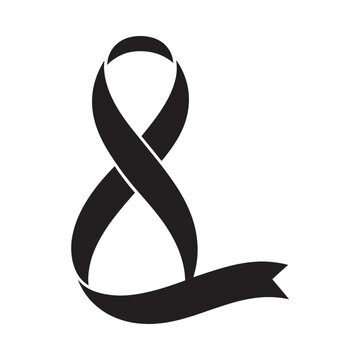 A stylized black ampersand symbol with flowing curves and a ribbon like tail