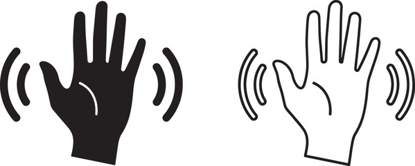 Hand Waving Vector Icon Set - Solid and Outline Greeting and Salutation Symbols - stock vector. © RAJ DESIGN STUDIO