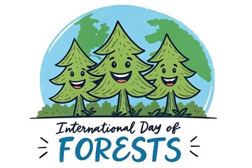 Fototapeta premium International Day of Forests Happy Trees Cartoon Illustration Celebrating Global Forest Conservation and Nature