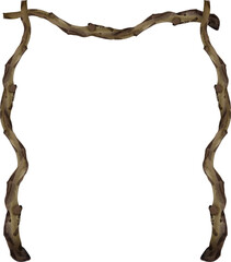 Rustic watercolor illustration of a wedding arch made of textured tree branches. This hand-painted natural frame features earthy brown tones and organic wood patterns, perfect for woodland wedding