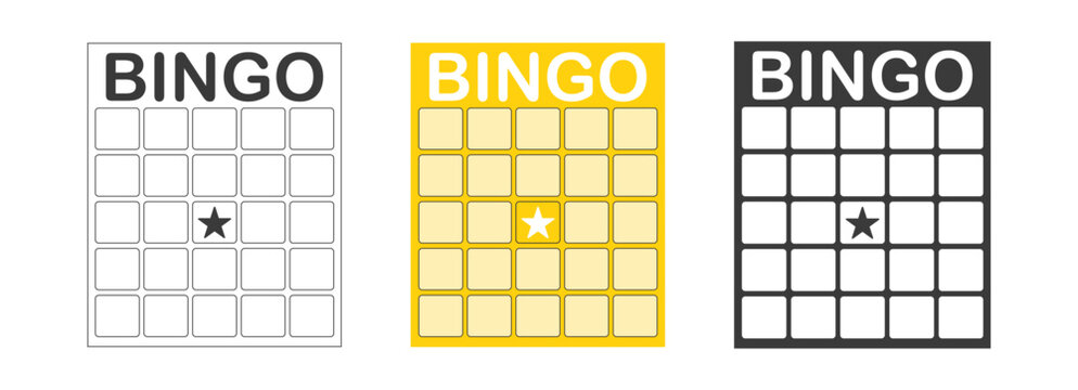 Bingo card template blank with star, luck lotto board game. Bingo ticket empty. Bingo icon, for numbers. 