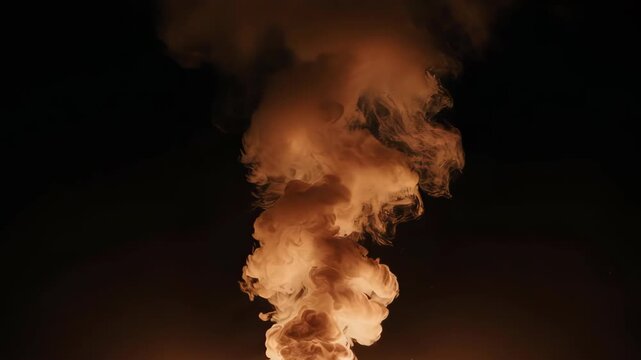 Smoke Rising into the Dark Night Sky.