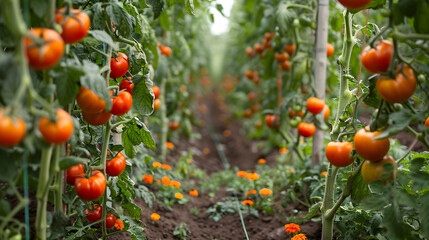 Thriving tomato garden with abundant red tomatoes for harvest and gardening inspiration