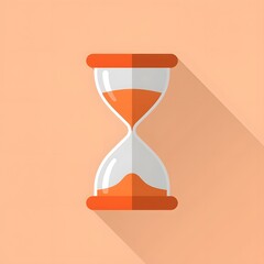 Orange and white hourglass flat icon with long shadow time management.