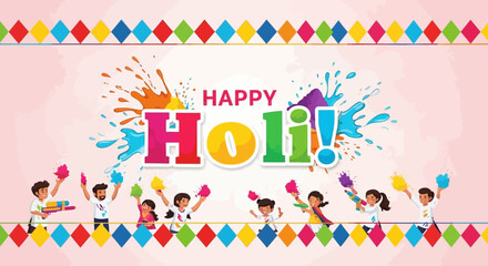 Joyful Holi Celebration with People Throwing Colored Powders in Vibrant Atmosphere