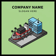 Obraz premium Isometric Illustration of Industrial Complex with Ship.
