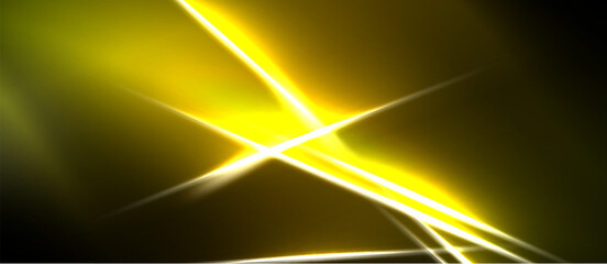 Naklejka premium Bright yellow light streaks across dark background. Intense glow creates dynamic abstract composition, radiating energy.