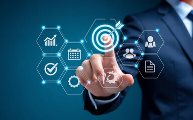 Businessman Touching Digital Interface for Business Goals and Strategy