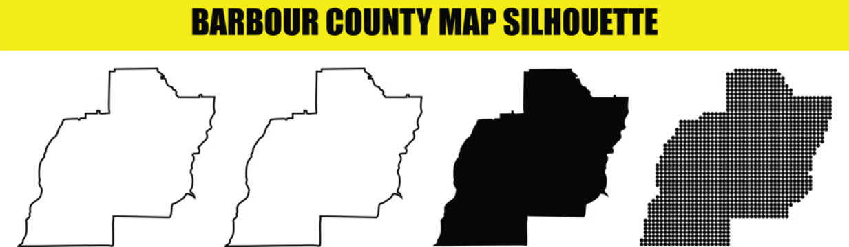 Barbour county map silhouette vector elements including outline solid fill and dotted pattern styles for alabama state maps