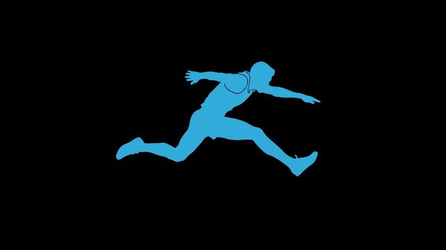 Dynamic Blue Silhouette of a Person Running or Jumping, Symbolizing Speed, Agility, and Progress on Black.