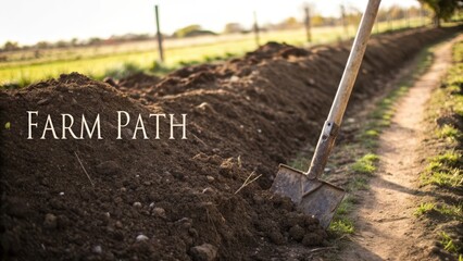 Scenic Rural Path with Shovel Near Freshly Tilled Soil