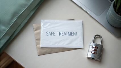 Secure Document for Safe Treatment with Padlock and Laptop Nearby