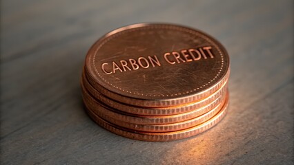 Stacked Coins Representing Carbon Credit Concept on Wooden Surface