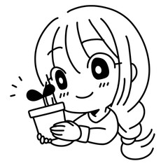 植物を育てる女性の線画イラスト